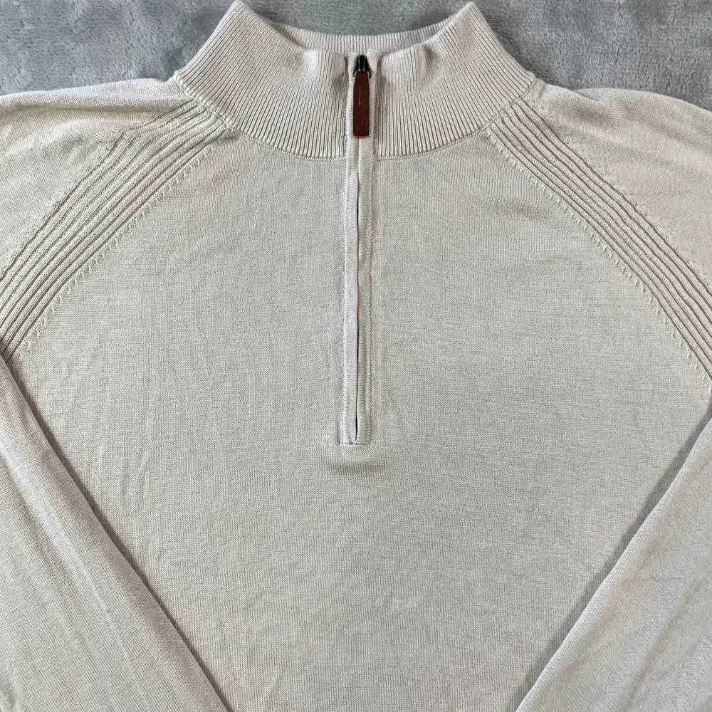FootJoy 1/4 Zip Pullover Sweater Mens Large Beige Wool Blend Office Preppy Golf